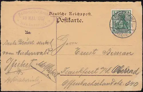 Carte de la vue poème avec monument à la Niederwald, RÜDESHEIM (RHEIN) 18.5.1907