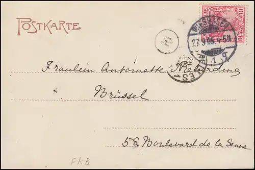 Carte de Wiesbaden Chapelle grecque, 27.9. 1905, PK à l'étranger vers Bruxelles