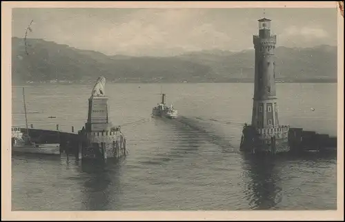 Ansichtskarte Lindau Hafeneinfahrt, LINDAU Leuchtturm 19.5.23 nach München