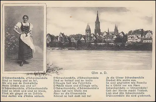 Carte de vue Ulm poème Schwabamädla Fille dans costumes Carte postale 25.8.1915