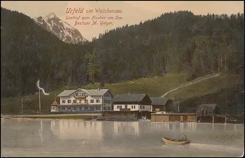Ansichtskarte Urfeld am Walchensee - Gasthof zum Fischer am See, 8.6.1909