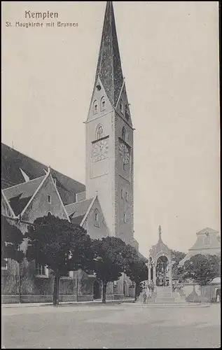 Bayern 15 Pf. Ludwig Volksstaat EF AK Kempten St. Maugkirche mit Brunnen 8.6.19