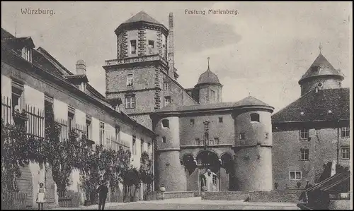 AK Würzburg - Festung Marienberg, Feldpost WÜRZBURG 2. - 7.11.17 nach Wadern