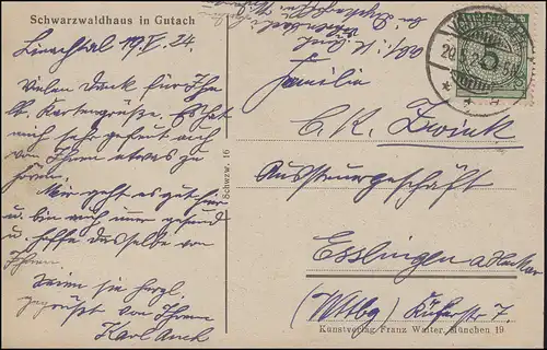 AK Schwarzwaldhaus in Gutach, EF 339 VÖHRENBACH 20.5.24 nach Esslingen