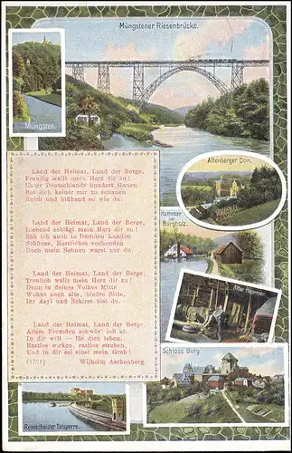 AK Müngstener Riesenbrücke - mit 7 Abbildungen mit Gedicht, SOLINGEN 30.4.28