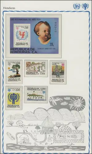 Honduras: Kinderzeichnungen & Albrecht Dürer & IYC-Logo, 5 Marken und 1 Block **