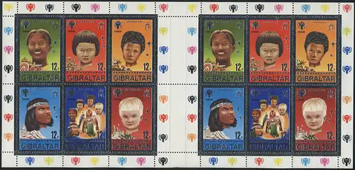 Gibraltar: Weihnachten & Kinderköpfe, Zusammendruck-Doppelbogen [2x 6 Marken] **