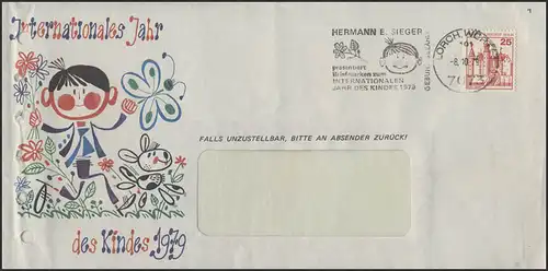 Deutschland: Werbe-Stempel Briefmarken zum Jahr des Kindes, Brief Lorch 8.10.79