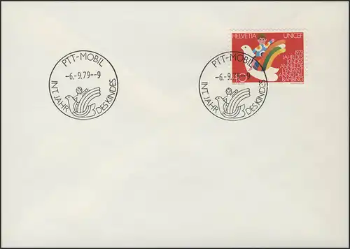 Suisse: Enfant et poussière de paix, marque sur Blanko-FDC PTT-Mobil 6.9.79