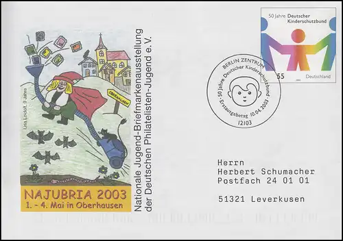 USo 57 NAJUBRIA & Hexe, FDC ESSt Berlin Deutscher Kinderschutzbund 10.4.2003
