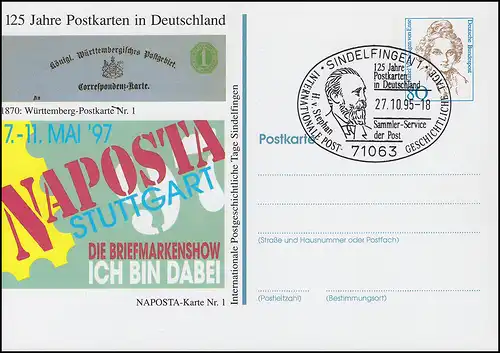 Privatpostkarte Frauen 80 Pf NAPOSTA Stuttgart SSt SINDELFINGEN Stephan 27.10.95