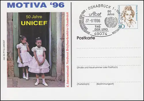 Carte postale privée Femmes 80 pf 50 ans UNICEF SSt OSNABRETH Journée des Nations Unies 27.9.1996