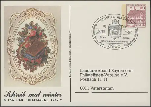 PP 106/90 Blumengrüße / LV Bayern T.d.B 1982, SSt Kempten Briefkasten 24.10.82