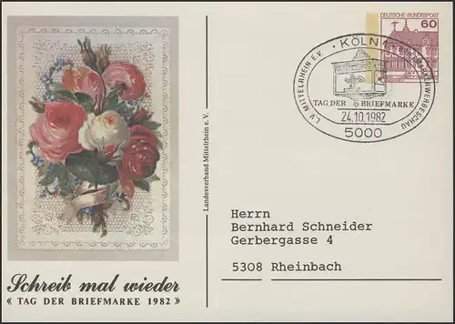 PP 106/94 Blumengrüße / LV Mittelrhein T.d.B 1982, SSt Köln Briefkasten 24.10.82