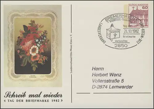 PP 106/92 Fleuriste/ LV Elbe-Weser-Ems T.d.B 1982, SSt Bremerhaven Boîte aux lettres