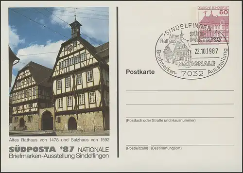 PP 106/262 SÜDPOSTA'87 Sindelfingen Altes Rathaus und Salzhaus, SSt 22.10.1987