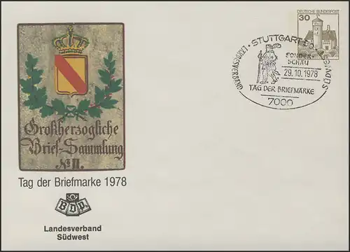 PU 108/65 Tag der Briefmarke ohne Anschrift, SSt Stuttgart Briefbote 29.10.78