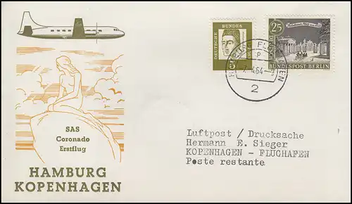 Erstflug SAS Coronado Hamburg-Kopenhagen, Drucksache Hamburg-Flughafen 7.4.1964