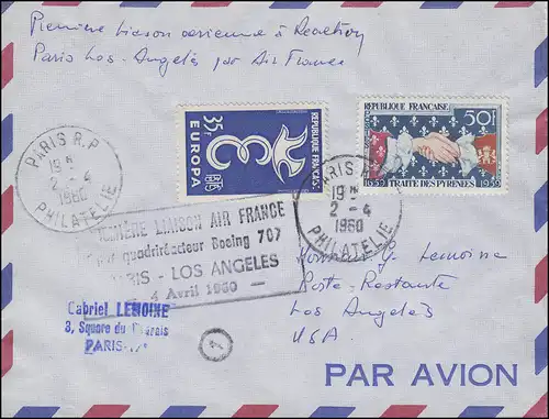 Erstflug Air France BOEING 707 Paris - Los Angeles 4.4.1960 Brief PARIS 2.4.1960