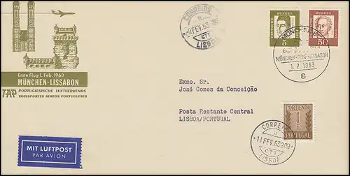 Erstflug TAP München-Genf-Lissabon auf Schmuck-Brief mit SSt MÜNCHEN 1.2.1963