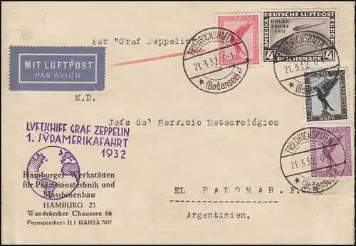 Luftschiff Graf Zeppelin 1. Südamerikafahrt 1932 Brief FRIEDRICHSHAFEN 21.3.32