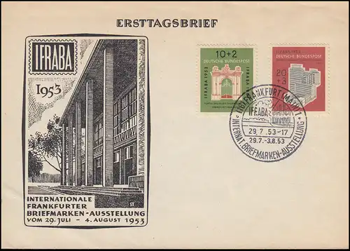 171-172 IFRABA 1953 - sur Bijoux-FDC Lettre de premier jour ESSt Frankfurt 29.7.53