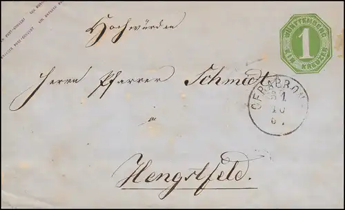 Württemberg Umschlag U 16a von GERABRONN 31.10.1867 über Blaufelden 31.10.67