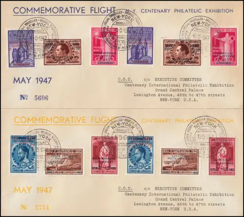 Belgien CIPEX New York Ausstellung 781-789 Aufdrucke I+II - 3 Briefe 18.5.1947
