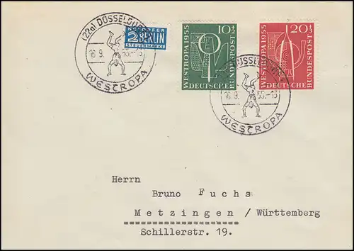 217-218 Ausstellung WESTROPA mit Notopfer Brief passener SSt Düsseldorf 16.9.55