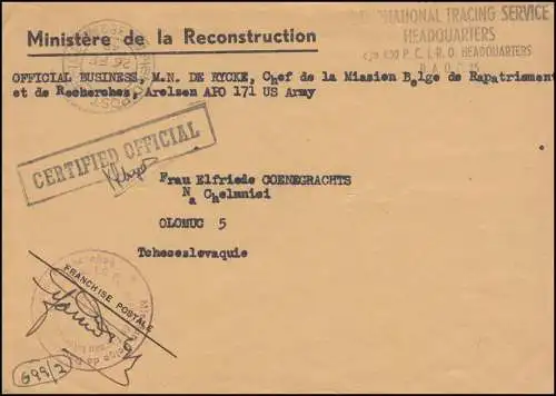 US Army FIELD POST Officice 382 - 26-2-1948 Lettre Arolsen National TRACING SERVICE