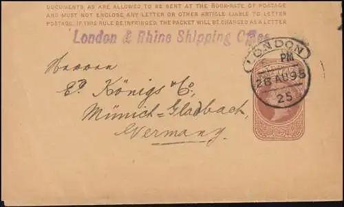 Großbritannien Streifband S 7 Königin Viktoria LONDON 26.8.1895 nach Deutschland