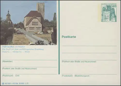 P124-e10/136 7128 Lauffen, Rathaus und Kirche **