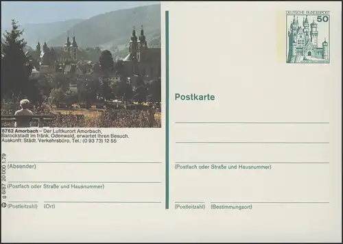 P129-g6/087 8762 Amorbach, vue sur le village et montagne **