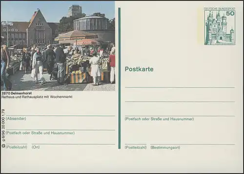 P129-g6/096 2870 Delmenhorst, Rathaus, Wochenmarkt ** 