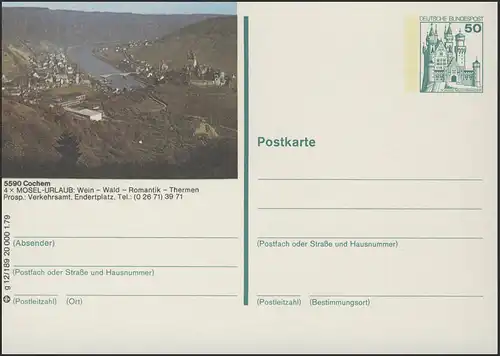 P129-g12/189 5590 Cochem, vue de la ville avec Moselle **