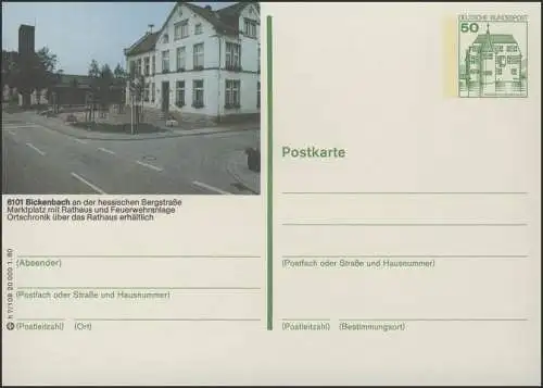 P130-h7/108 6101 Bickenbach, Marktplatz mit Rathaus **