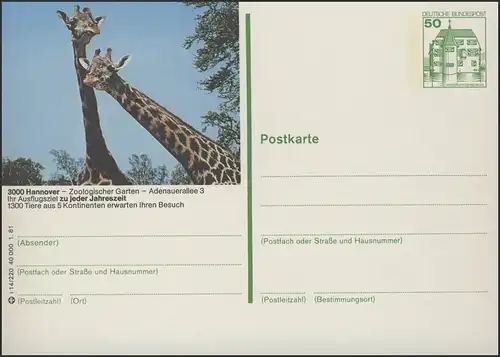 P134-i14/220 3000 Hannover, Giraffen ** postfrisch