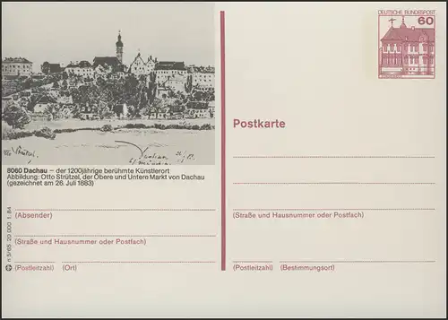 P138-n5/065 8060 Dachau - Zeichnung Stadtansicht **