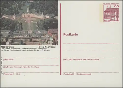 P138-n6/092 - 7500 Karlsruhe, image aérienne du château **