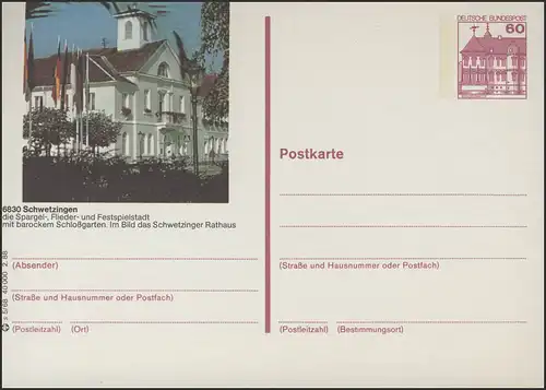 P138-s5/068 6830 Schwetzingen, Rathaus **