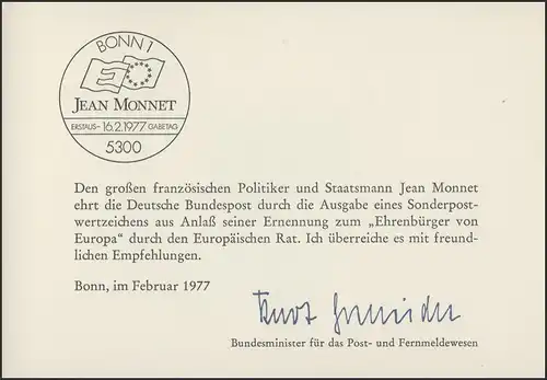 MinKa 06/1977 Jean Monnet, Ehrenbürger Europas