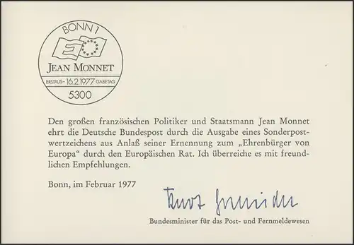 MinKa 06/1977 Jean Monnet, citoyen d'honneur de l'Europe