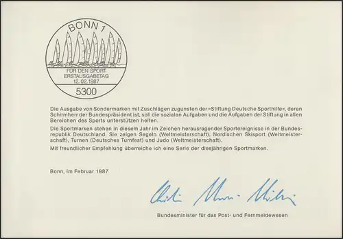 MinKa 05/1987 Sporthilfe: Segel- und Skiweltmeisterschaft