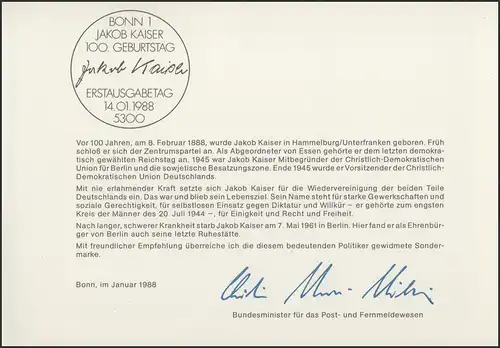 MinKa 03/1988 Jakob Kaiser, homme politique