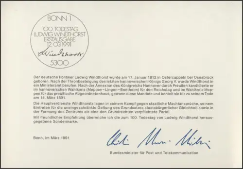 MinKa 14/1991 Ludwig Windthorst, Politiker