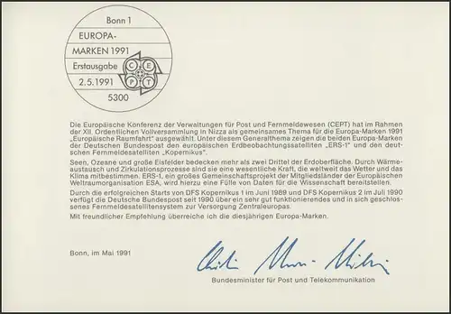 MinKa 20/1991 Ministerkarte Weltraumfahrt, Satellit