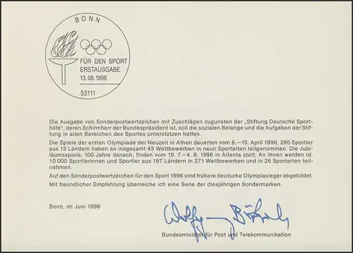 MinKa 18/1996 Aide sportive: Jeux olympiques, tournois d'art