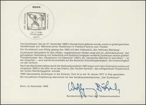 MinKa 40/1996 Carl Zuckmayer, écrivain