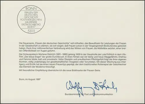 MinKa 28/1997 Frauen: Marlene Dietrich, Sängerin