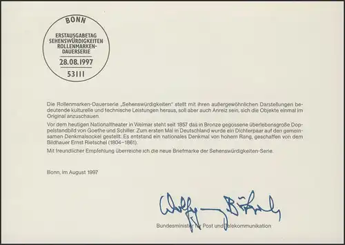 MinKa 29/1997 SWK 100 Pf. Goethe-Schiller-Denkmal Weimar